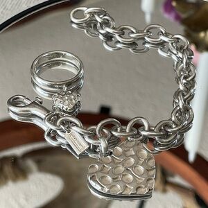 Vintage Coach 925 SS Heart Charm Bracelet set